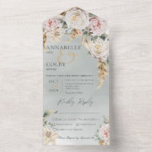 Invitation Tout En Un Boho Pampas & Roses Rose Dîner Vert (À l'intérieur)