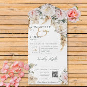 Invitation Tout En Un Boho Pampas & Roses roses blanches QR Code