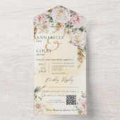 Invitation Tout En Un Boho Pampas & Roses roses rose Code QR jaune (À l'intérieur)