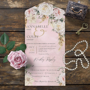 Invitation Tout En Un Boho Pampas & Roses Roses Roses Rose Dîner