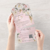 Invitation Tout En Un Boho Pampas & Roses roses roses rose QR Code (Déchirure)