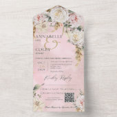 Invitation Tout En Un Boho Pampas & Roses roses roses rose QR Code (À l'intérieur)