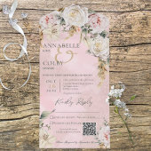 Invitation Tout En Un Boho Pampas & Roses roses roses rose QR Code