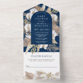 Invitation Tout En Un Boho Pampas White Orchid Baby shower bleu marine (À l'intérieur)