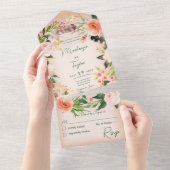 Invitation Tout En Un Boho Peach Floral Wreath & Feathers Pas de dîner (Déchirure)