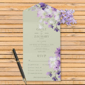 Invitation Tout En Un Boho pourpre Floral Sage Vert Dîner
