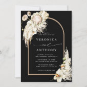 Invitation Tout en un Boho Protea Pampas Grass Mariage Noir (Devant)