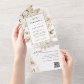 Invitation Tout En Un Boho Protea Pampas Grass Mariage QR Code (Déchirure)