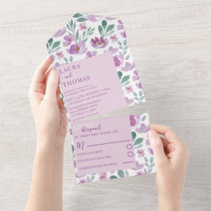 Invitation Tout En Un Boho Rose Motif Floral Aquarelle Mariage