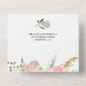 Invitation Tout En Un Boho rose vif Pampas Mariage en bois d'herbe (Verso)