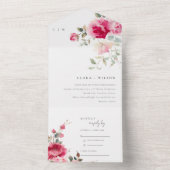 Invitation Tout En Un Boho Rouge Rose Fleurs Mariage d'aquarelle (À l'intérieur)