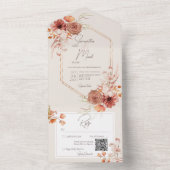 Invitation Tout En Un Boho Rust Fall Floral sur Crème QR Code (À l'intérieur)
