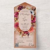 Invitation Tout En Un Boho Rust Moderne Floral Wreath QR Code (À l'intérieur)
