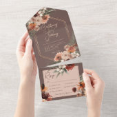 Invitation Tout En Un Boho Rust & Neutral Fall Floral Dîner Brown (Déchirure)