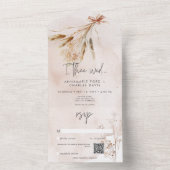 Invitation Tout En Un Boho Rustic Pampas & Bouquet d'herbe séchée QR Cod (À l'intérieur)