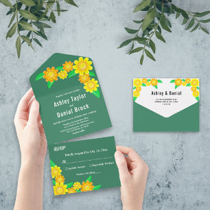 Invitation Tout En Un Boho Rustic Tournesol Vert Printemps Mariage Flora