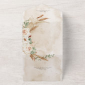 Invitation Tout En Un Boho Rustic White Roses & Pampas Mariage QR Code (Dehors)