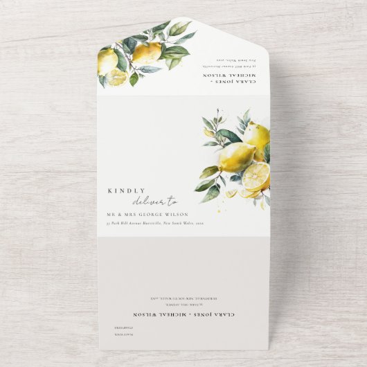 Invitation Tout En Un Boho Rustique Aquarelle Jaune Citron Jaune Mariage (Dehors)