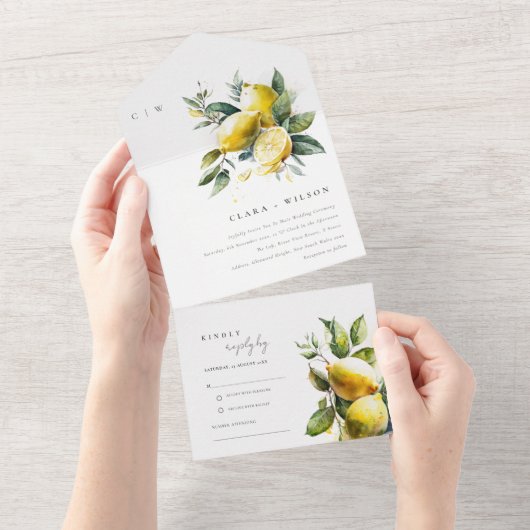 Invitation Tout En Un Boho Rustique Aquarelle Jaune Citron Jaune Mariage (Déchirure)