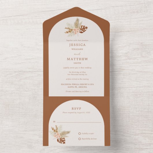Invitation Tout En Un Boho Rustique automne fleurs Mariage automne (À l'intérieur)