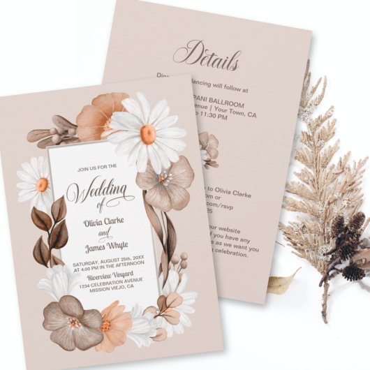 Invitation Tout en un Boho Rustique Automne Mariage Floral