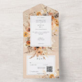Invitation Tout En Un Boho Rustique Automne Pêche et rouille Floral QR C (À l'intérieur)