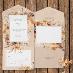 Invitation Tout En Un Boho Rustique Automne Pêche & Rust Dîner Floral