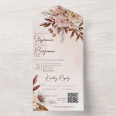 Invitation Tout En Un Boho Rustique Blush Neutral Floral Tan QR Code (À l'intérieur)