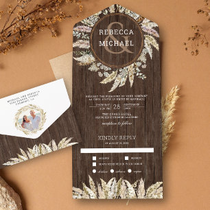 Invitation Tout En Un Boho Rustique Pampas Grass Wreath Grange Mariage e