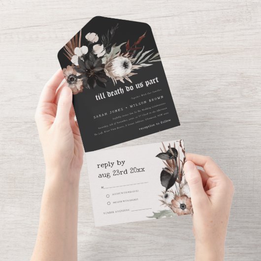 Invitation Tout En Un Boho Rustique rouille gothique Mariage botanique n (Déchirure)