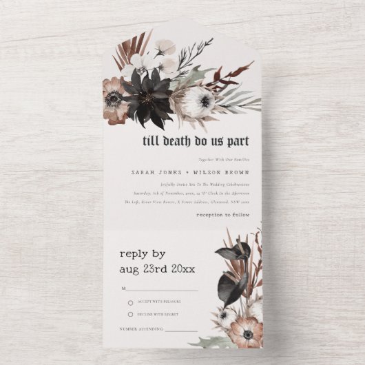 Invitation Tout En Un Boho Rustique rouille gothique Mariage botanique n (À l'intérieur)