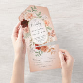 Invitation Tout En Un Boho rustique rouille & Pêche Floral Oval Blush Di (Déchirure)
