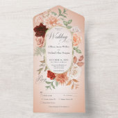 Invitation Tout En Un Boho rustique rouille & Pêche Floral Oval Blush Di (À l'intérieur)
