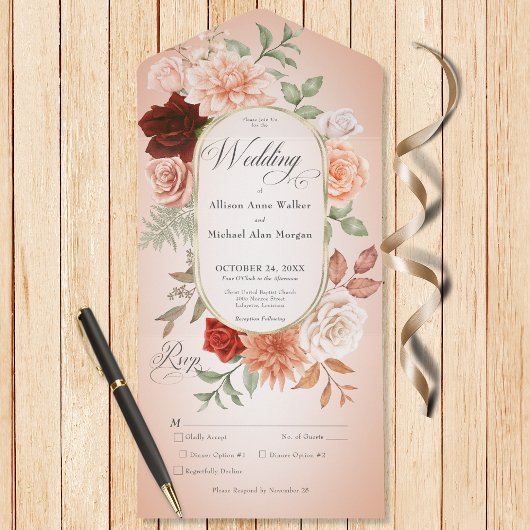 Invitation Tout En Un Boho rustique rouille & Pêche Floral Oval Blush Di