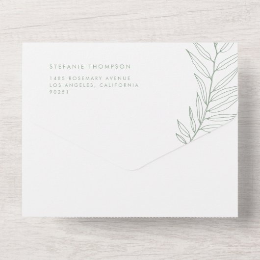 Invitation Tout En Un Boho Sage Green Minimalist Foliage Mariage (Verso)