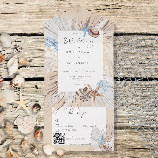 Invitation Tout En Un Boho Sand Tan Beach Code QR rustique