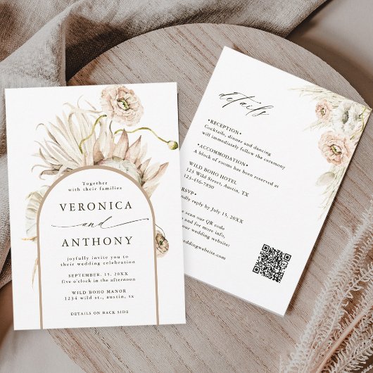 Invitation Tout en un Boho sauvage Protea Pampas Mariage en h