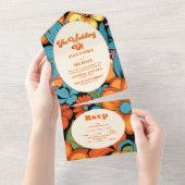 Invitation Tout En Un Boho Seventies Mariage Floral rétro (Déchirure)