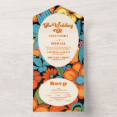 Invitation Tout En Un Boho Seventies Mariage Floral rétro (À l'intérieur)