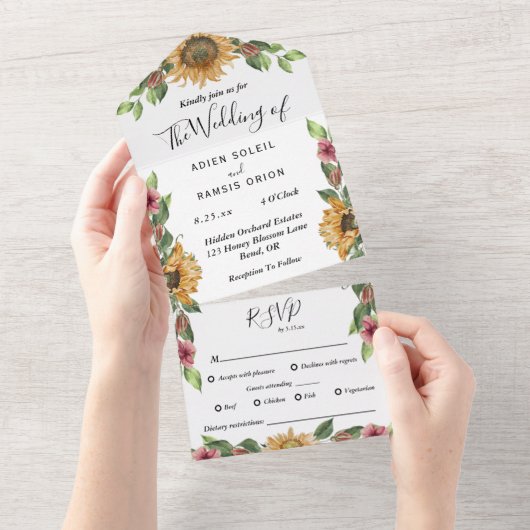 Invitation Tout En Un Boho Sunflower Restrictions alimentaires Mariage R (Déchirure)