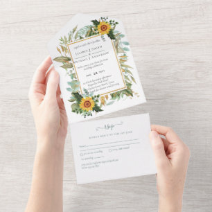 Invitation Tout En Un Boho Sunflower Sage Mariage de verdure