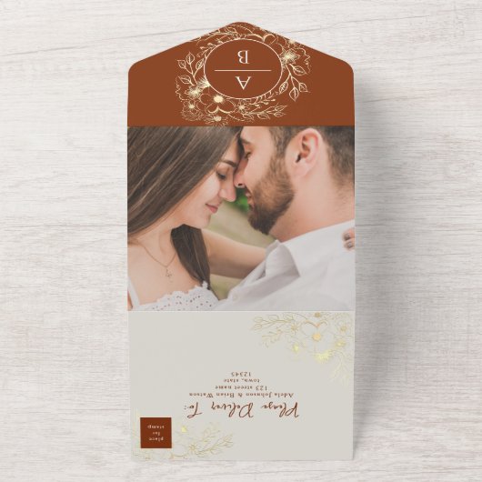 Invitation Tout En Un Boho Terracotta Floral Mariage (Dehors)