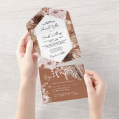 Invitation Tout En Un Boho Terracotta Pampas Grass avec Mariage RSVP (Déchirure)
