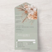 Invitation Tout En Un Boho Terracotta Pêche & Crème Floral Vert Dîner (À l'intérieur)