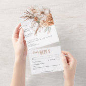 Invitation Tout En Un Boho Terracotta Pêche Crème Florale Blanc Pas de d (Déchirure)