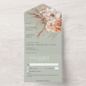 Invitation Tout En Un Boho Terracotta Pêche Crème Florale Vert Pas de dî (À l'intérieur)