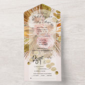 Invitation Tout En Un Boho Tropical Arc Floral Blush Mariage rose (À l'intérieur)