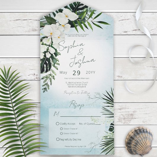 Invitation Tout En Un Boho Tropical Green Diner Aqua Moderne
