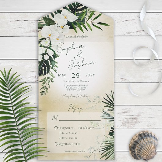Invitation Tout En Un Boho Tropical Green Dîner Moderne De Sable