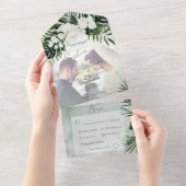 Invitation Tout En Un Boho Tropical Green Dîner Photo Moderne (Déchirure)